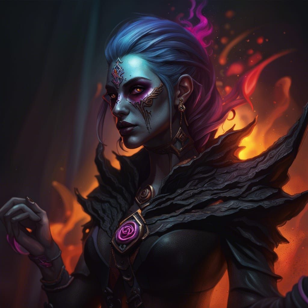 Dark Female Necromancer Portrait in Hyperrealistic Style