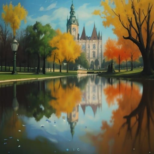 Hyperrealistic Baroque Park in Splash Art Style