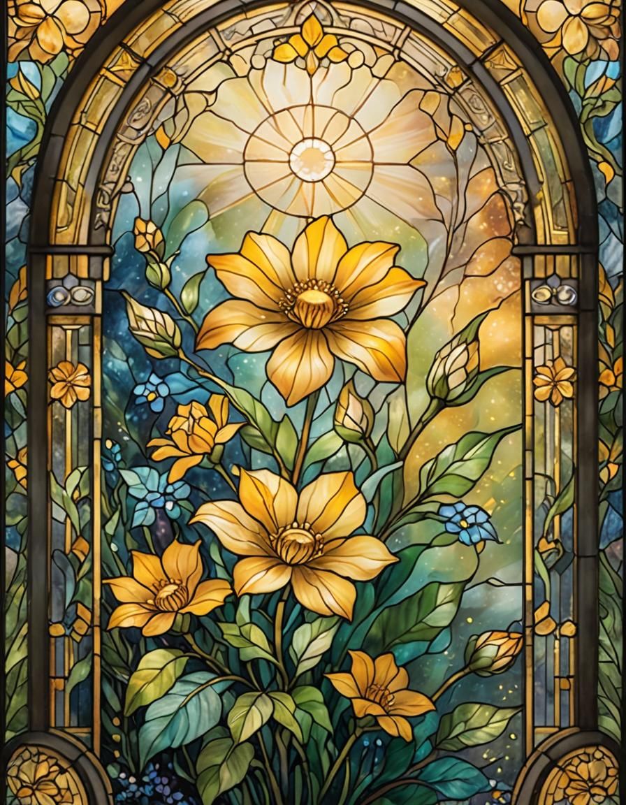 Stained Glass Katy Flower in Ethereal Fantasy Style