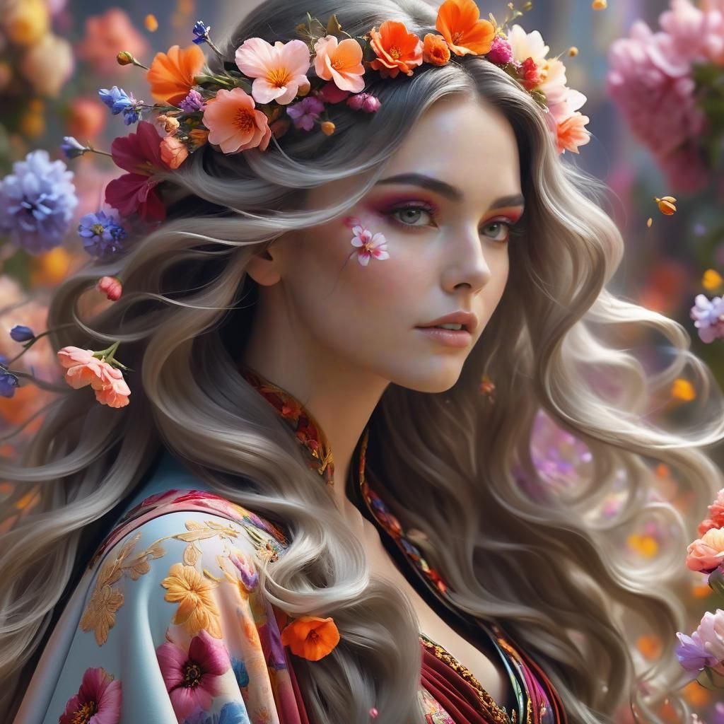 Woman Creates Flowers with Powers: Matte Painting