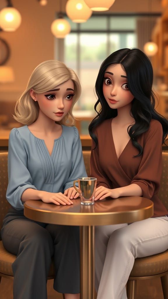 Two Women Share a Private Moment in a Cozy Cafe