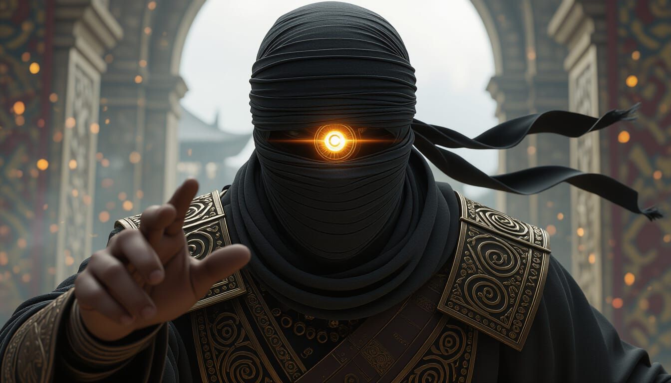 Mystical Ottoman Warrior with Third Eye in Dark Fantasy Scen...