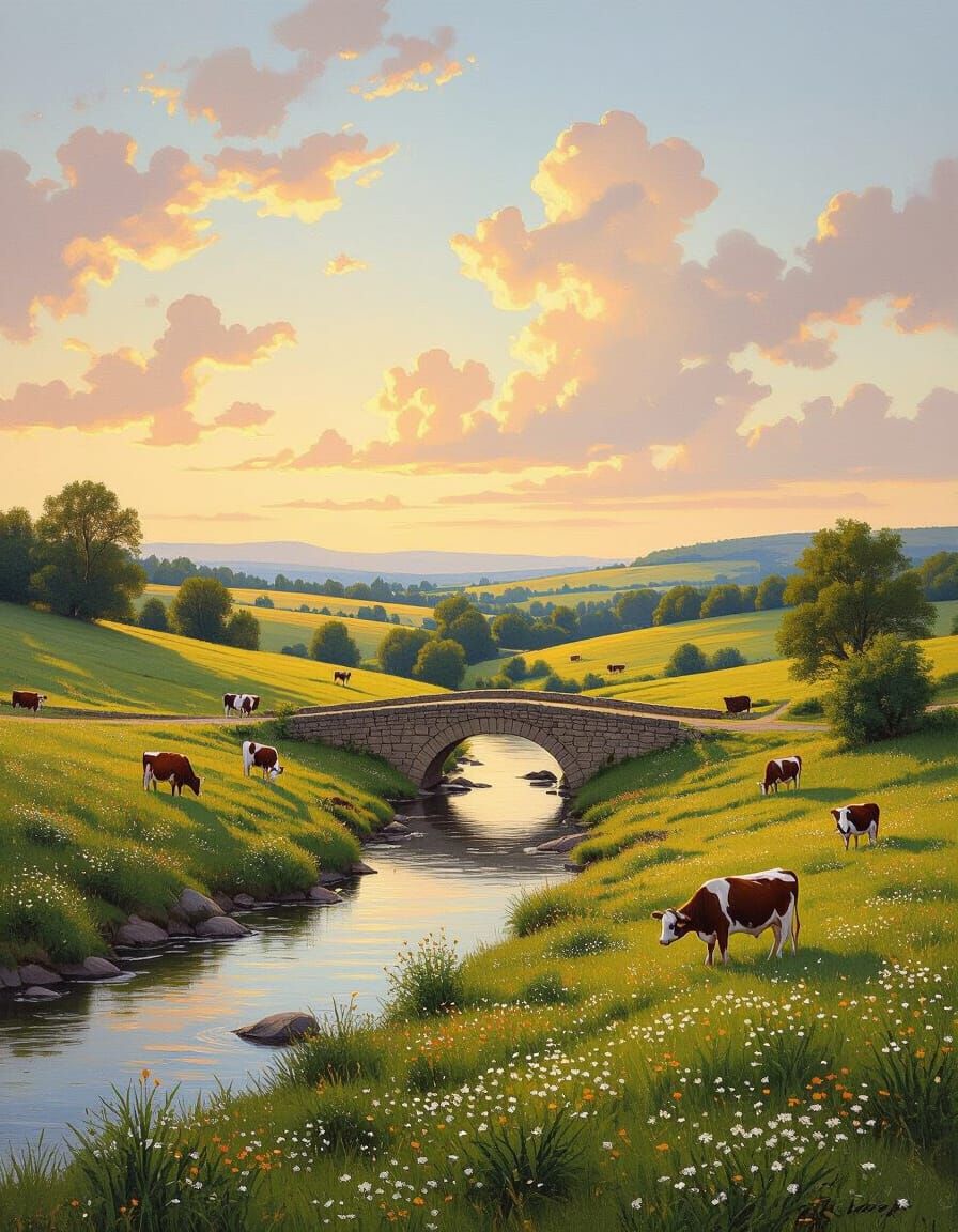 Idyllic River Valley in the Style of Old Masters