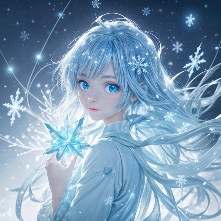 Studio Ghibli Style Ice Girl with Snowflake