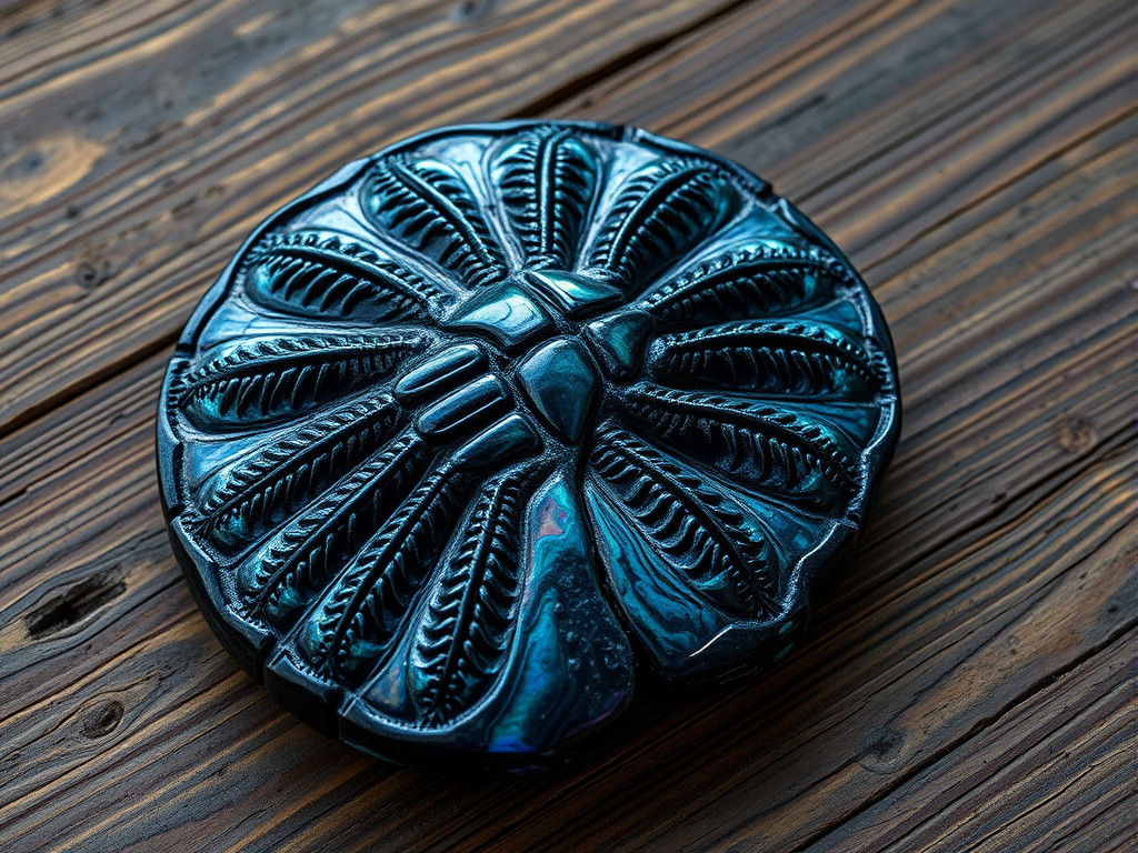 Ancient Fossil Illuminated on Ornate Wooden Table