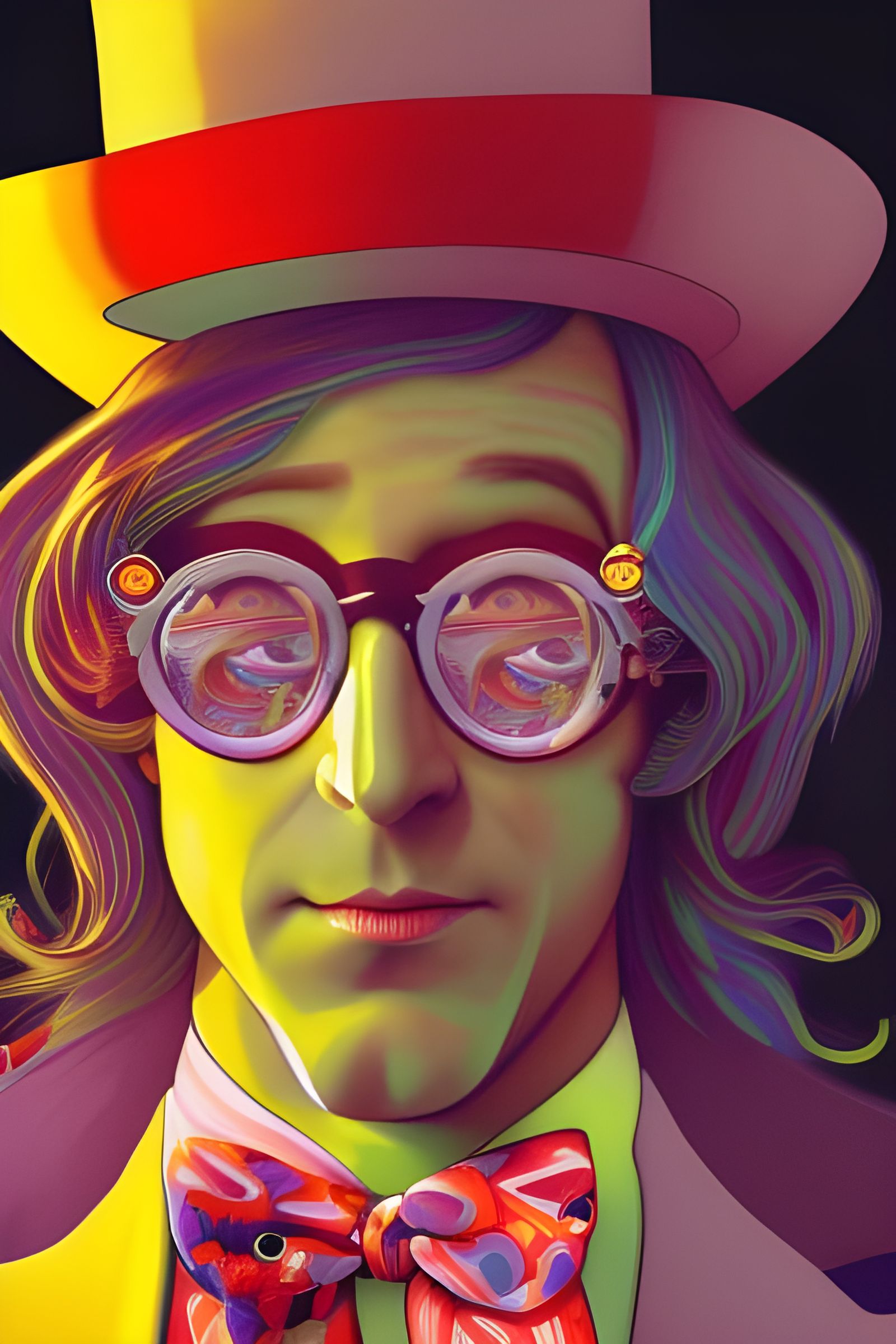 Psychedelic Willy Wonka Portrait in Art Nouveau Style
