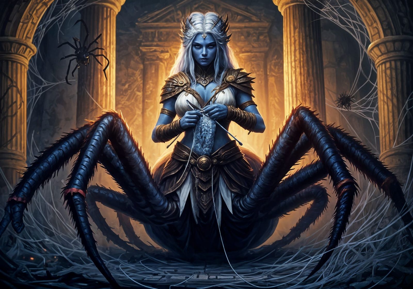 Arachne: Spider Maiden in Brush and Ink Style