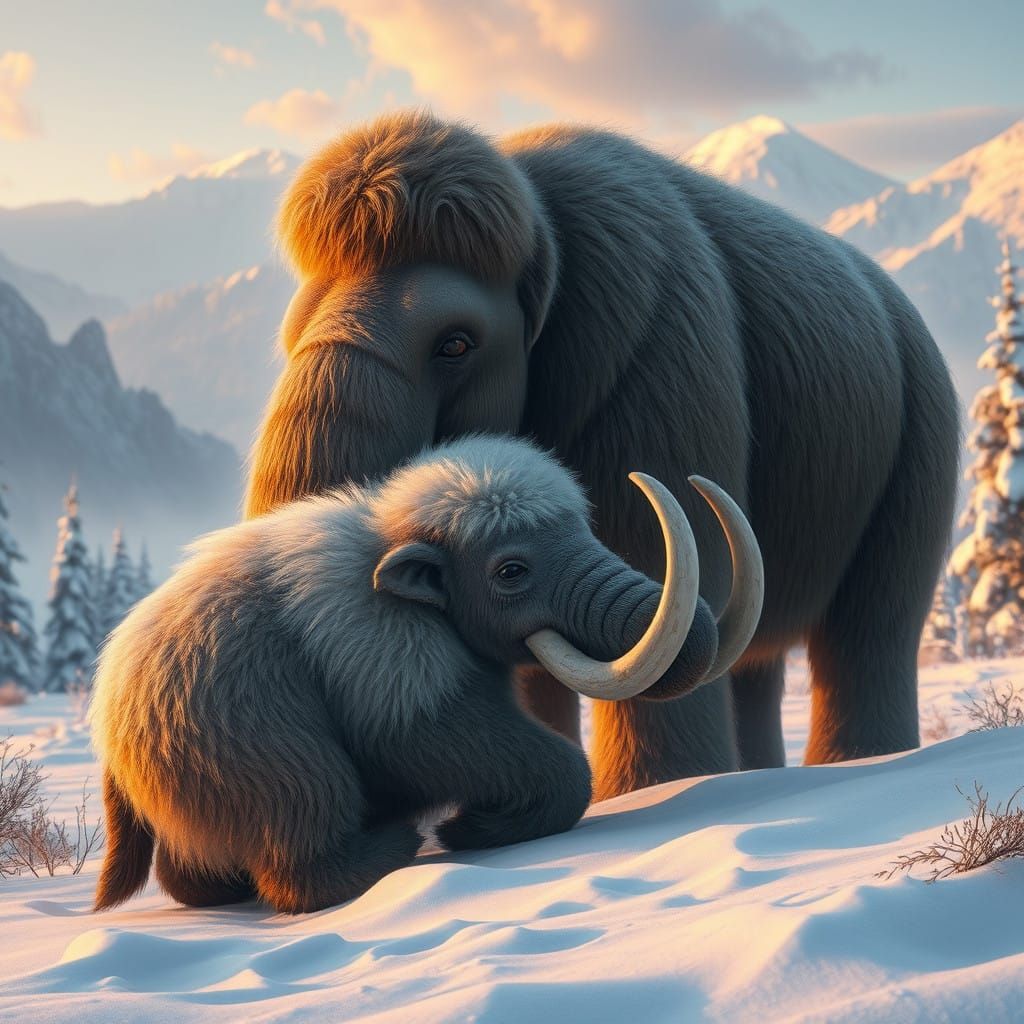 Majestic Woolly Mammoths in Winter Wonderland