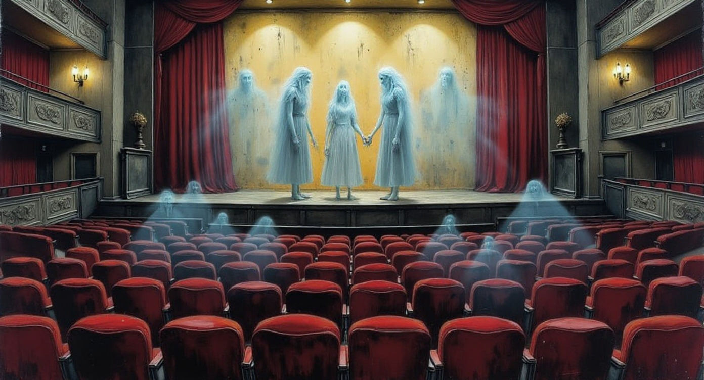 Abandoned Theater with Phantom Performers in Impasto Style