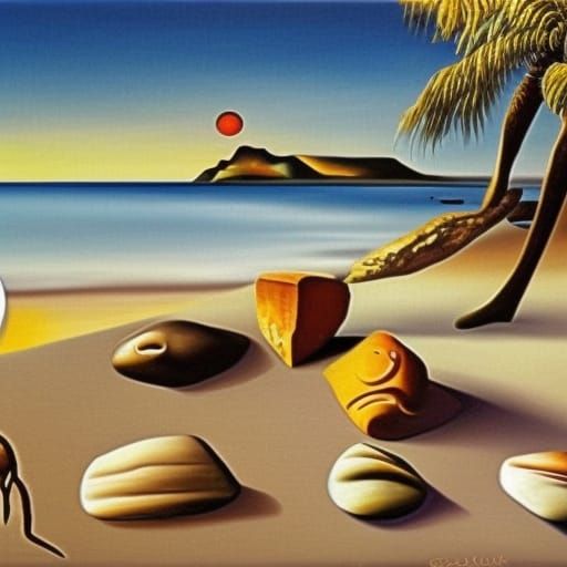 Surreal Beach Crabs in Dali-esque Oil Painting