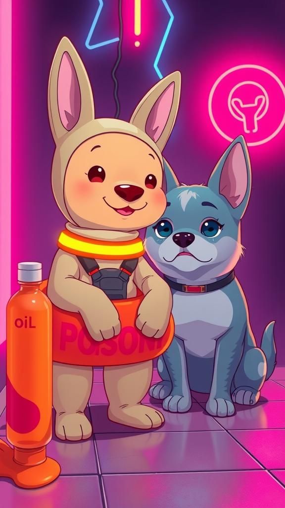 Cartoon Teletubby with Dog in Manga Anime Style