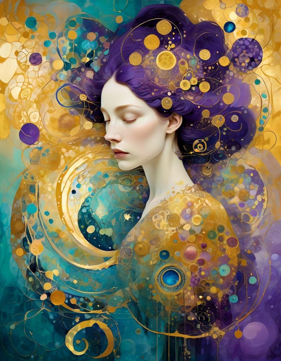 Dreamlike Artwork: Ethereal Life Forms in Vibrant Golds and ...