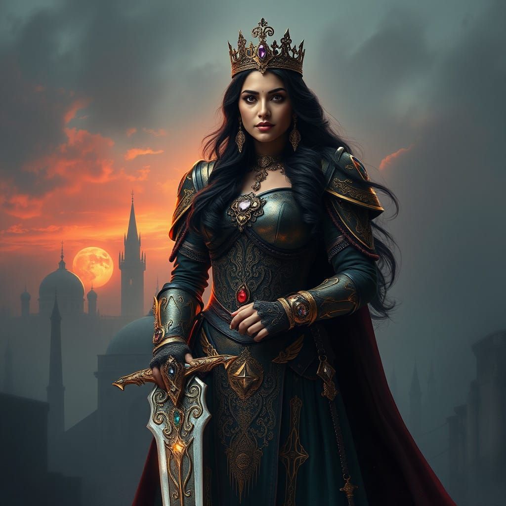 Regal Vampire Slayer Queen in Ancient Indian Armor