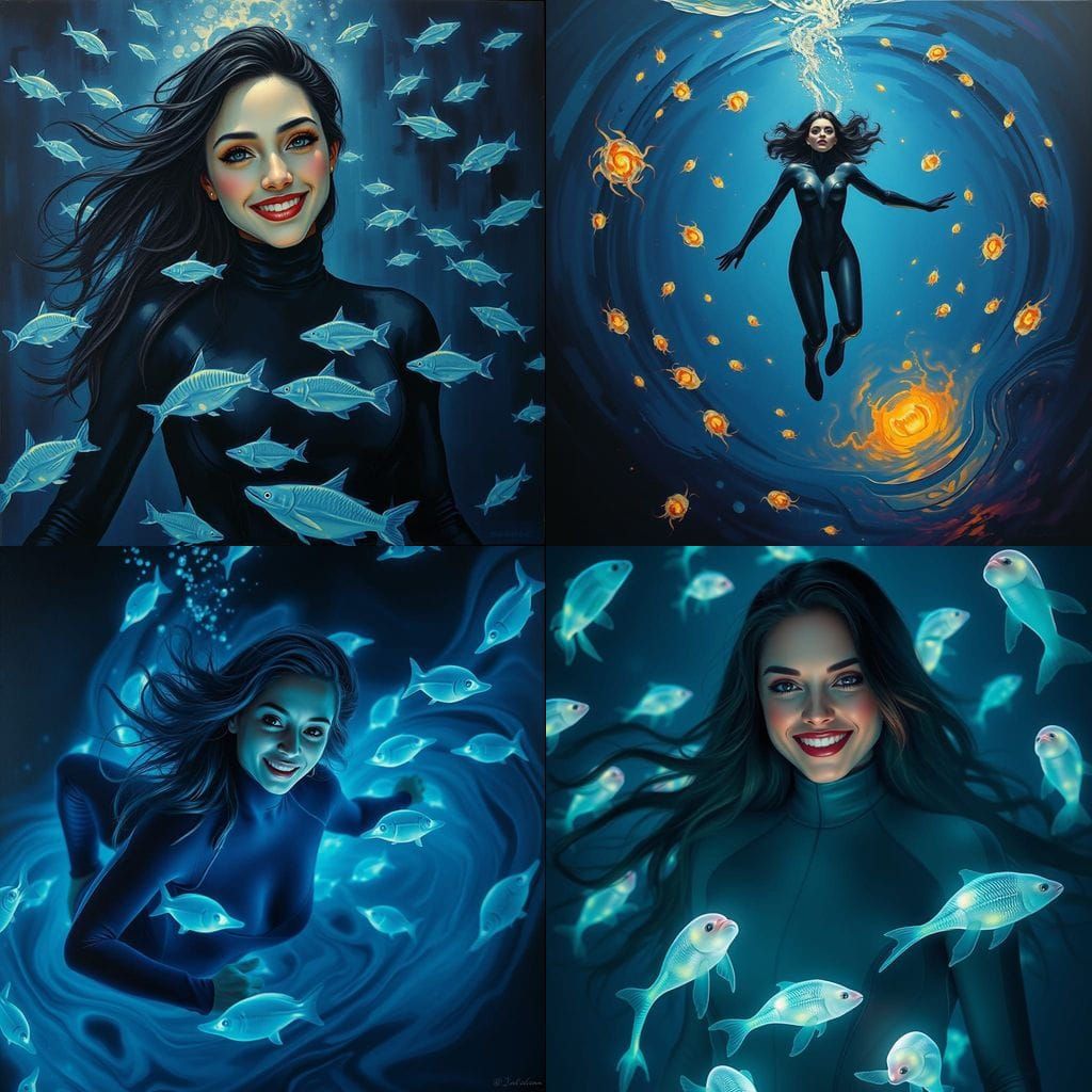 Surreal Mermaid Elegance in Bioluminescent Splendor