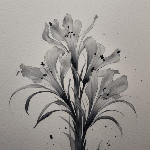 Sumi-e Gladiolus Flowers in Soft Japanese Ink Style