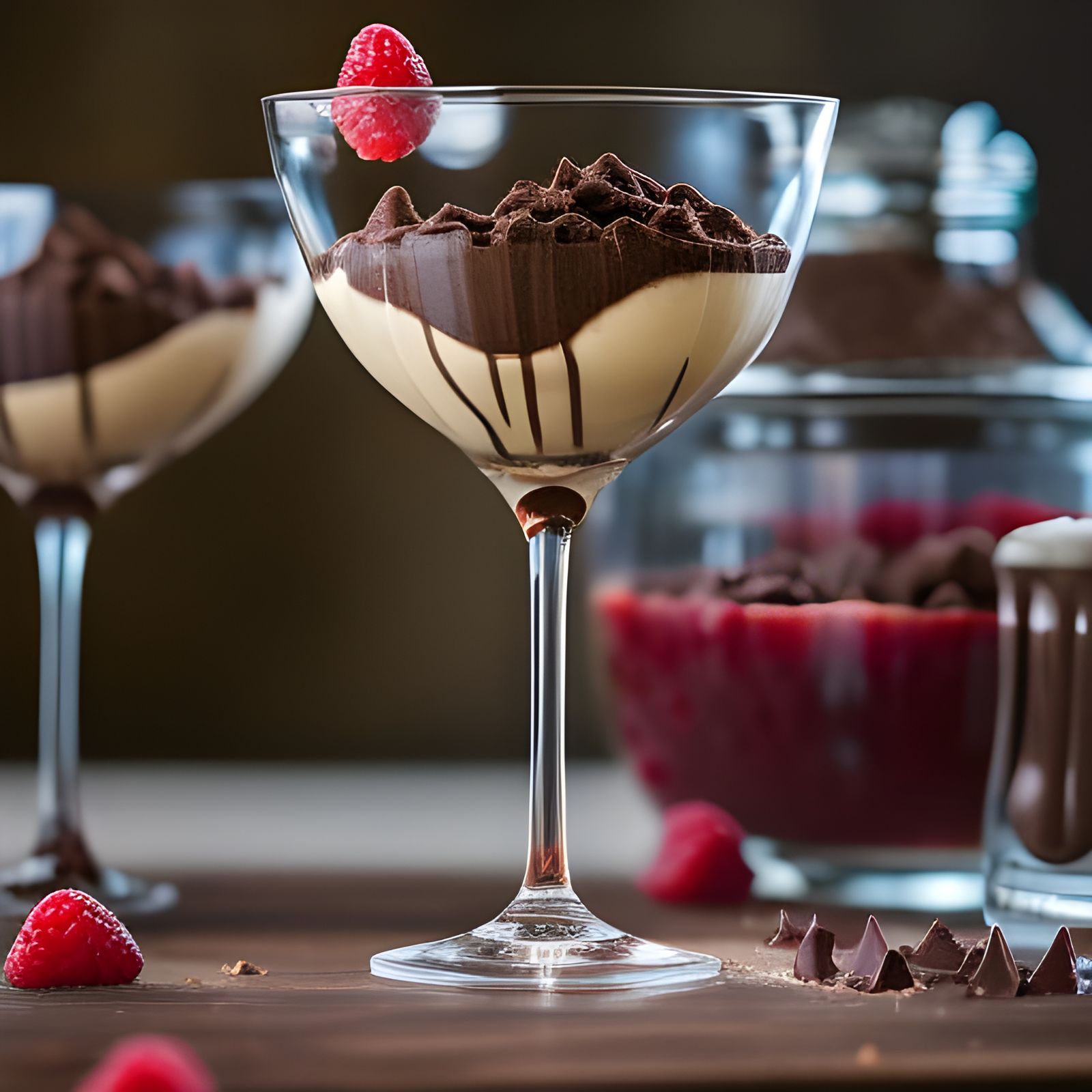 Delicious Chocolate Pudding Dessert with Fruit, Digital Art