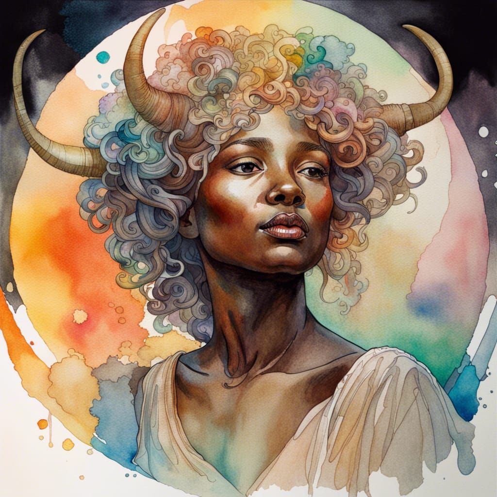 Goddess of Life Portrait in Watercolour Style