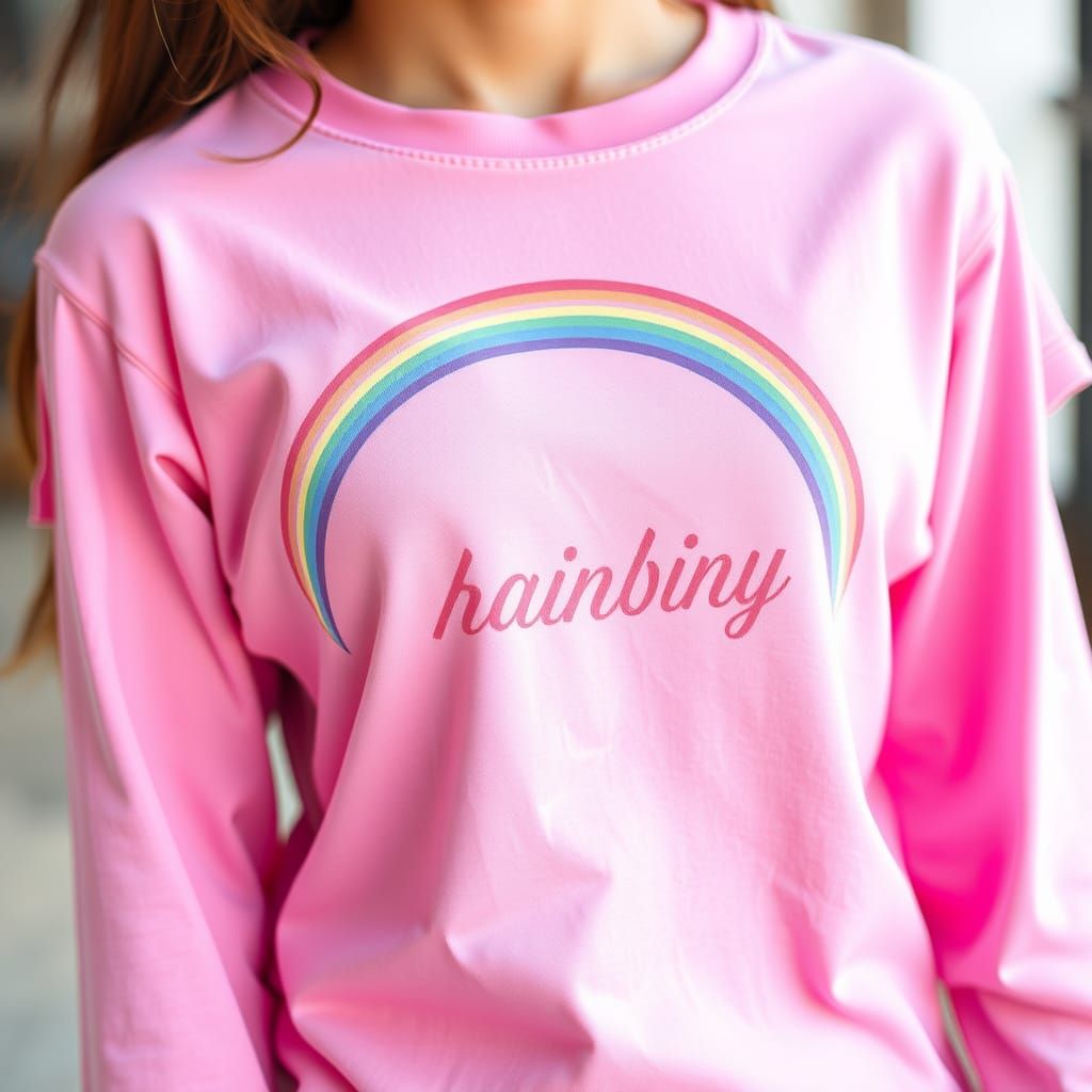 cute pink shirt with rainbow illustration drawn as print on ...