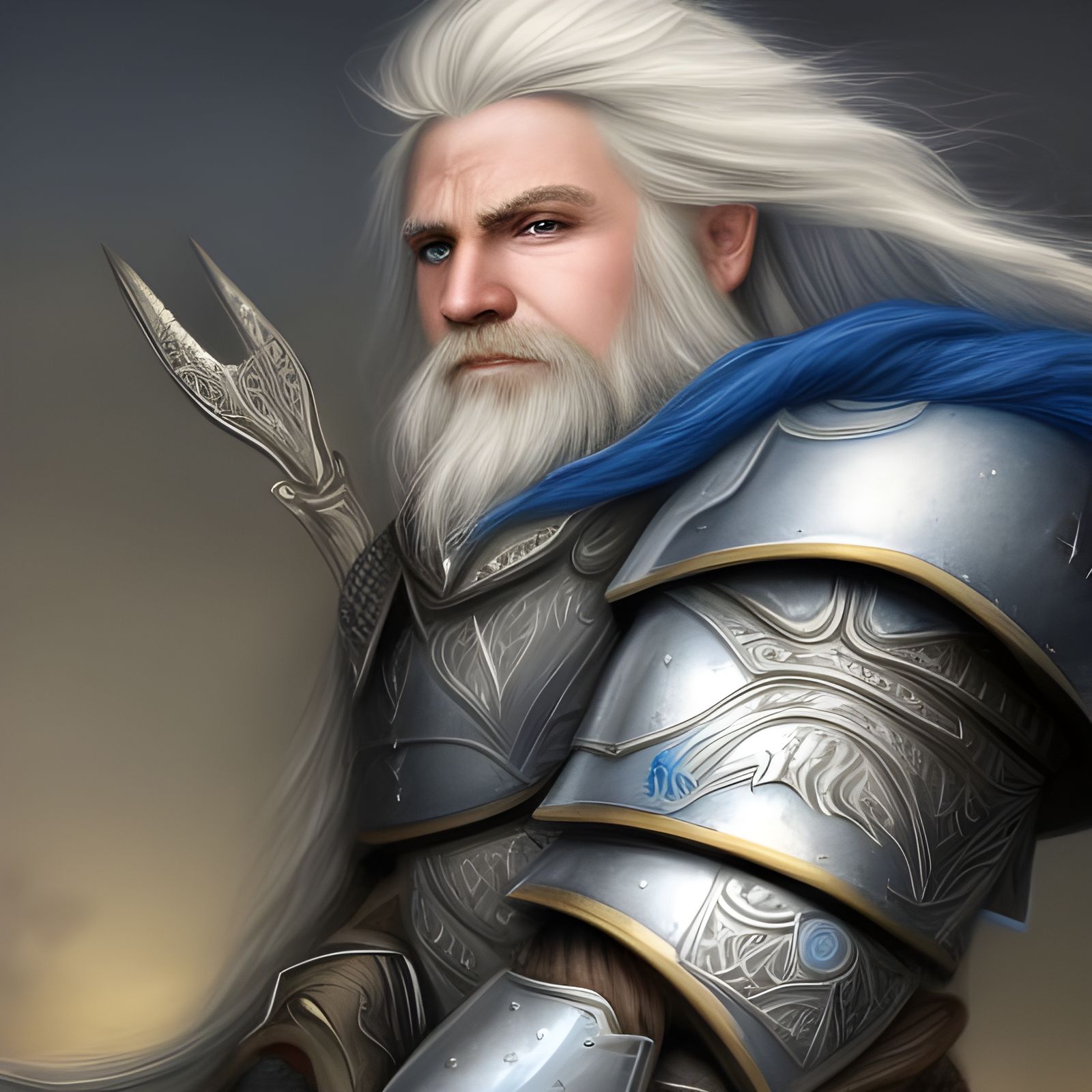Elderly Dwarf King in Polished Silver Armor