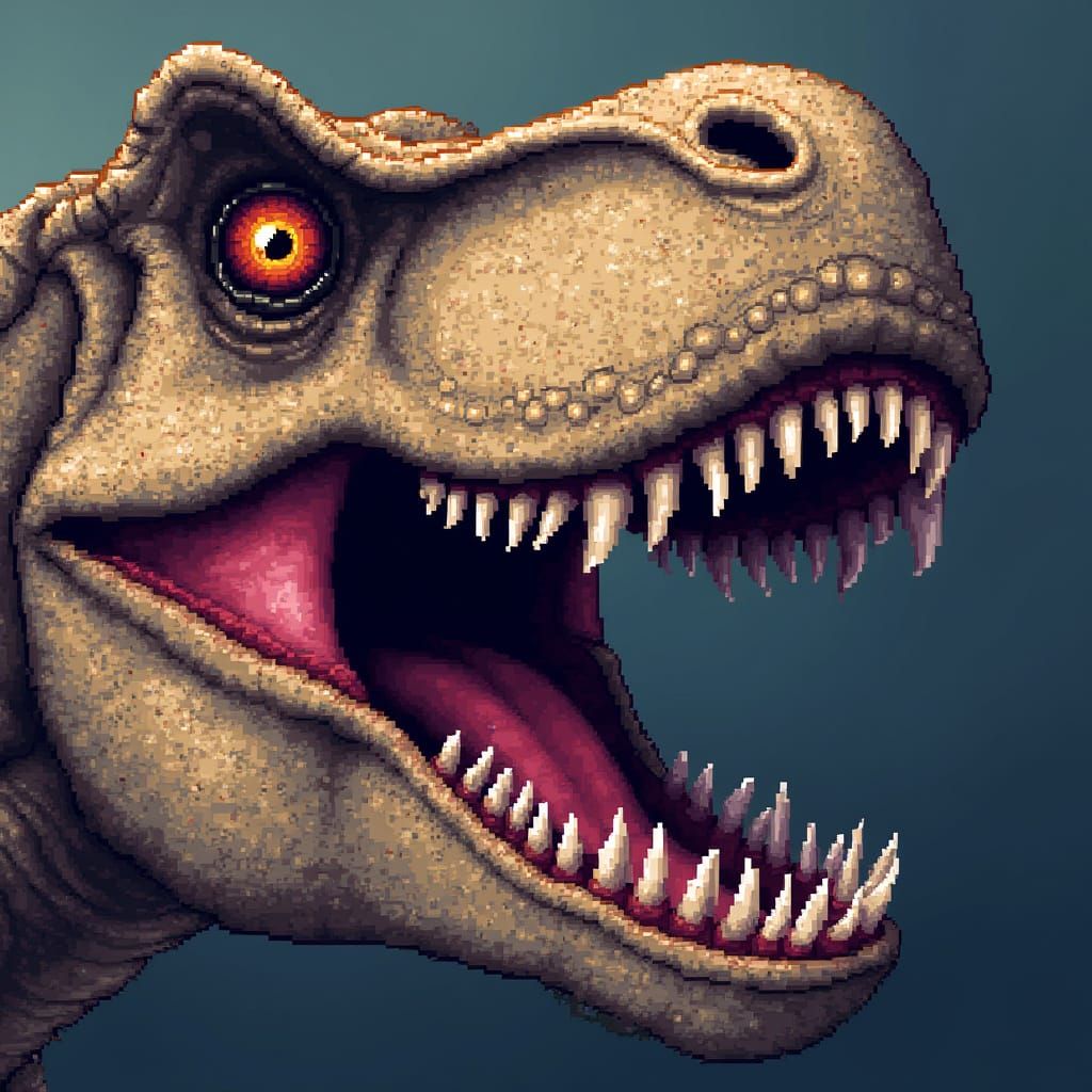 Pixelated T-Rex Mouth in 8-Bit Style