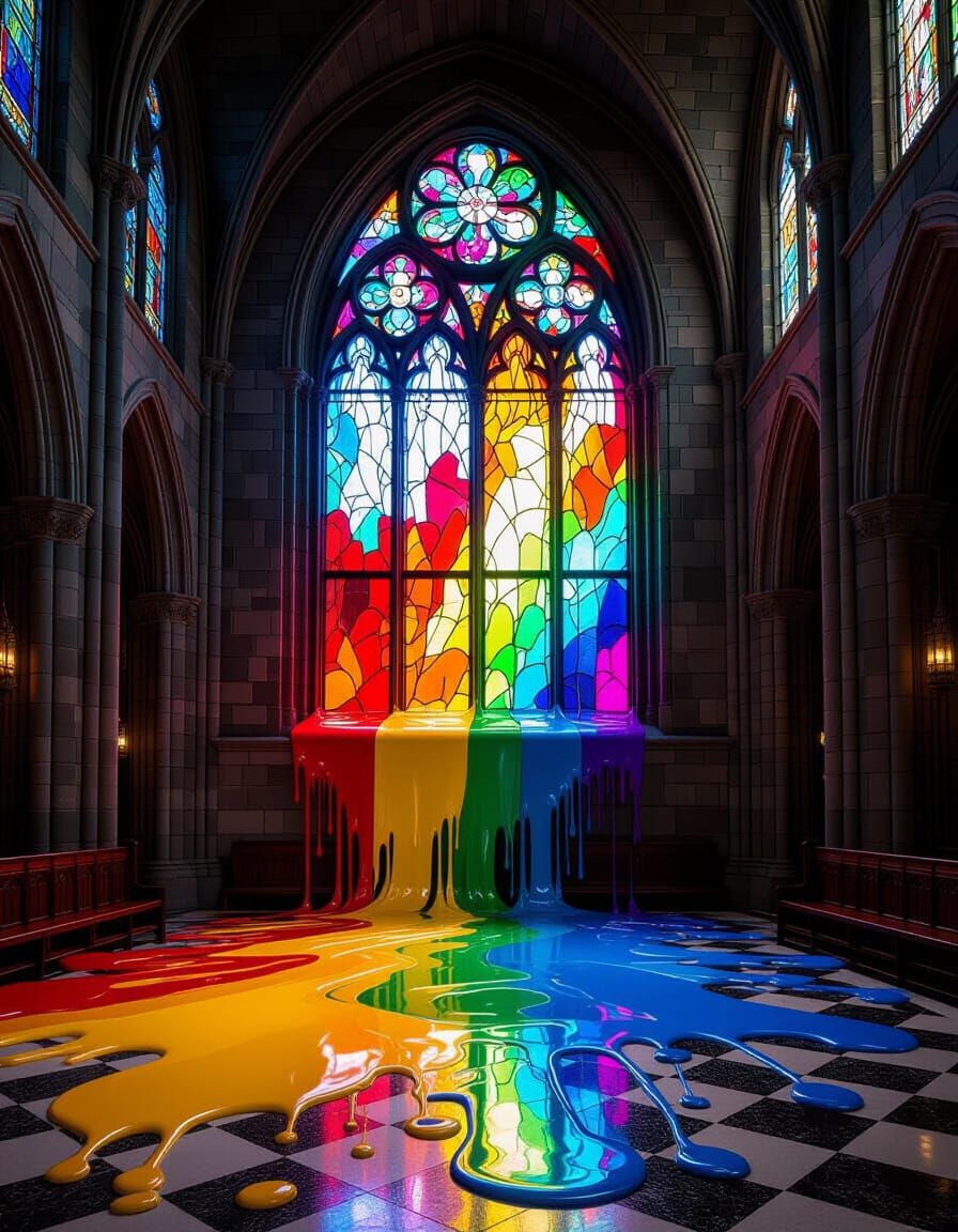 Cathedral Window Melts into Colorful Liquid Glass