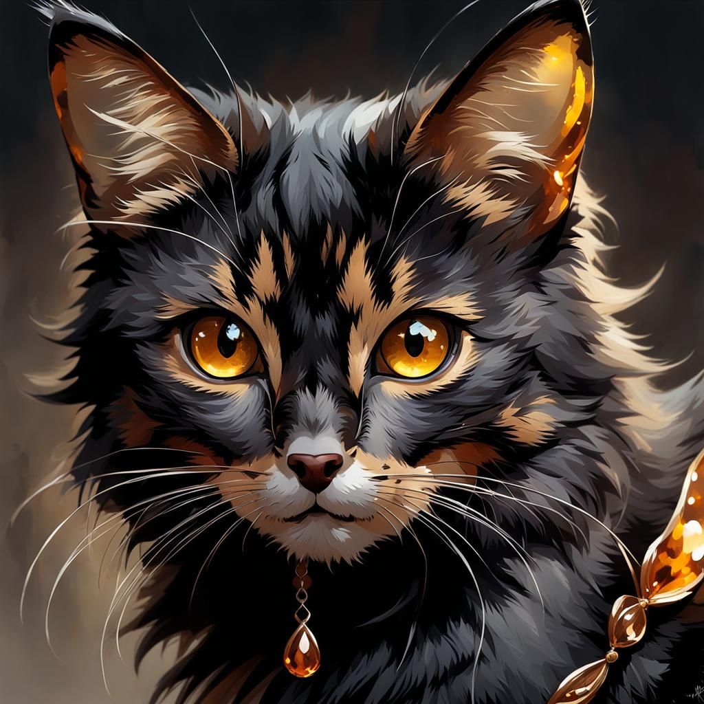 Adorable Tortoiseshell She-Cat with Amber Eyes