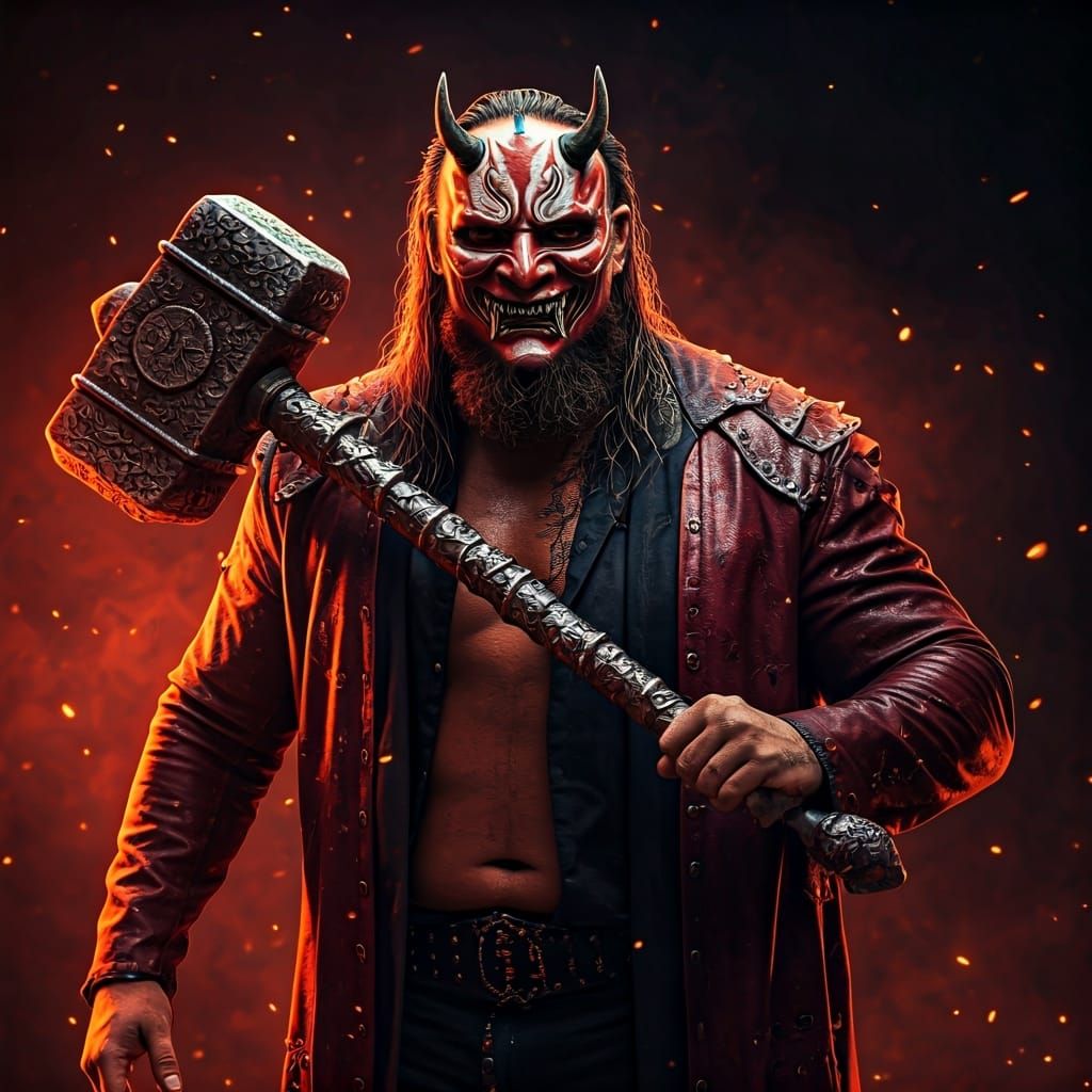 Demonic Fiend with Warhammer in Noir Style