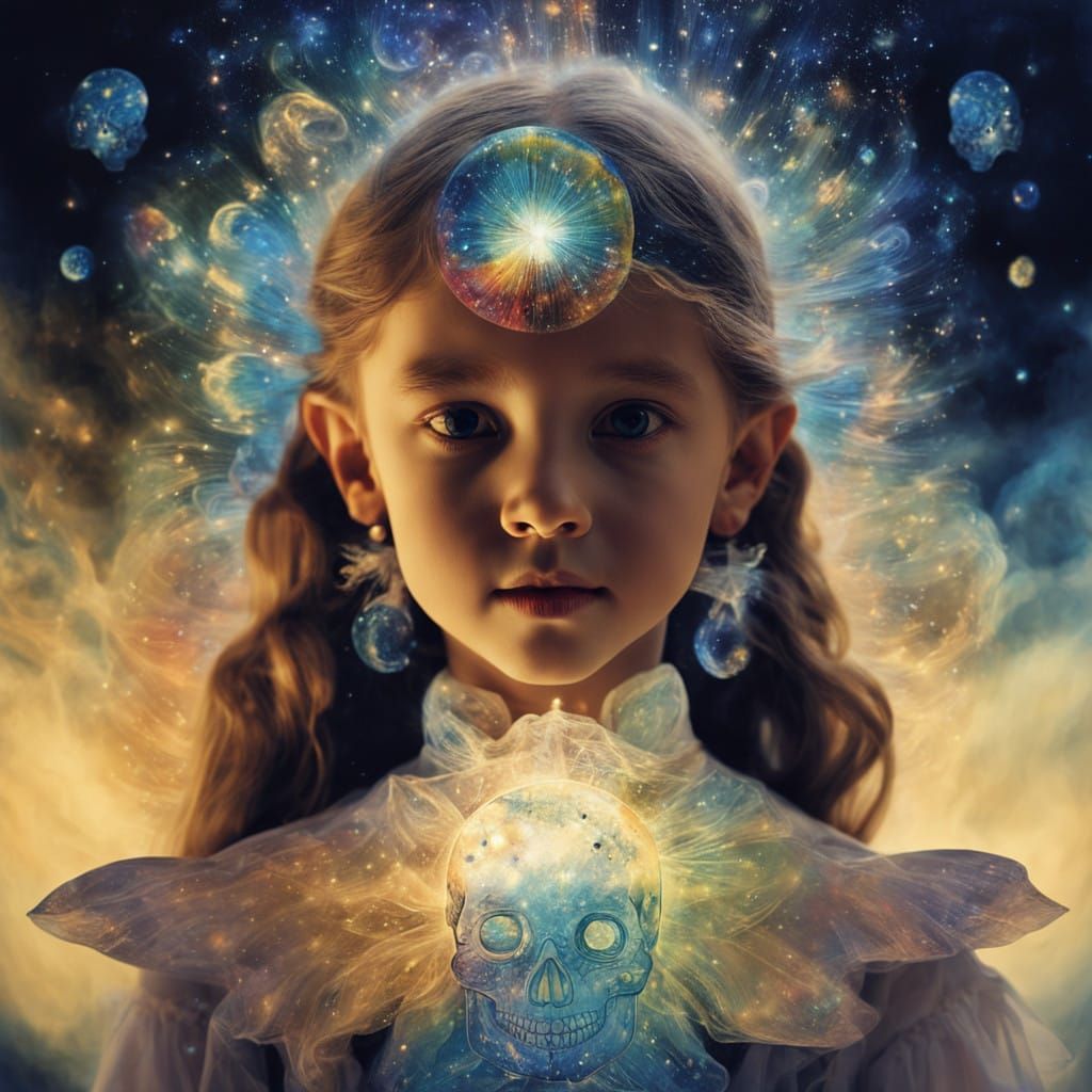 Surreal Sugar Skull Fairy in Dreamlike Starry Night