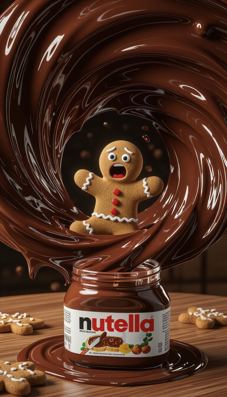 Gingerbread Man's Chocolate Abyss: A Macro Cinematic Shot