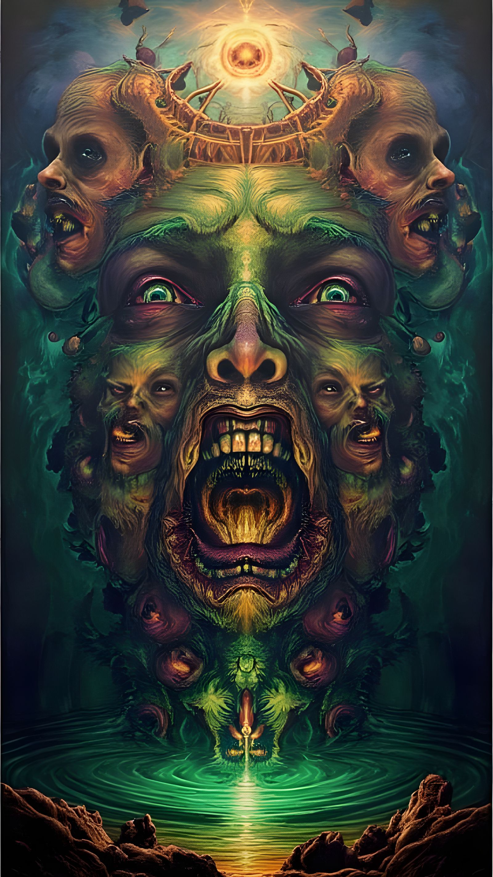 Mindscape ASCII Art: Contemplative Face Surrounded by Emotio...