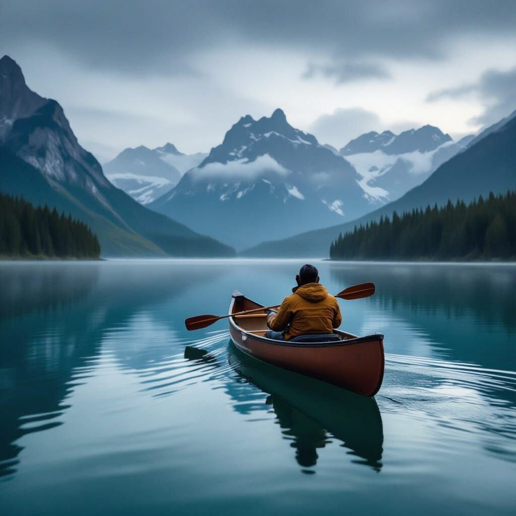 Emerald Lake Canoe at Twilight: Hyperrealistic Photography