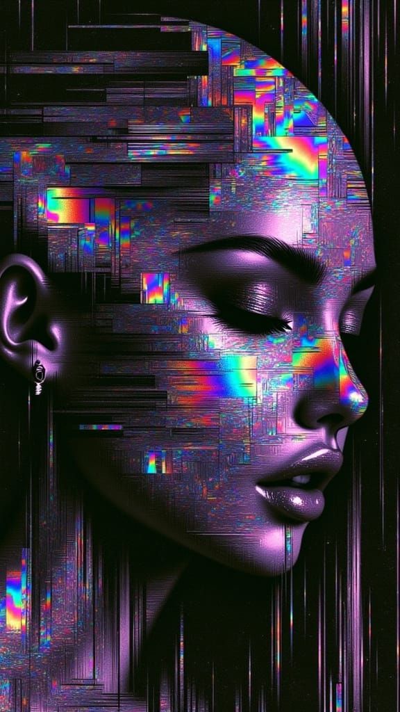 Ryoji Ikeda-Inspired Glitch Art Female Head