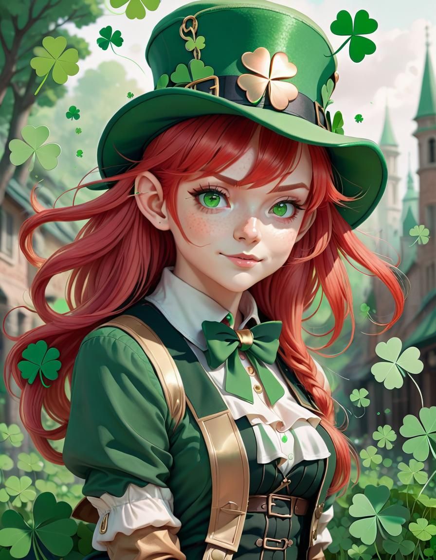 Leprechaun with Clover Background in Manga Style