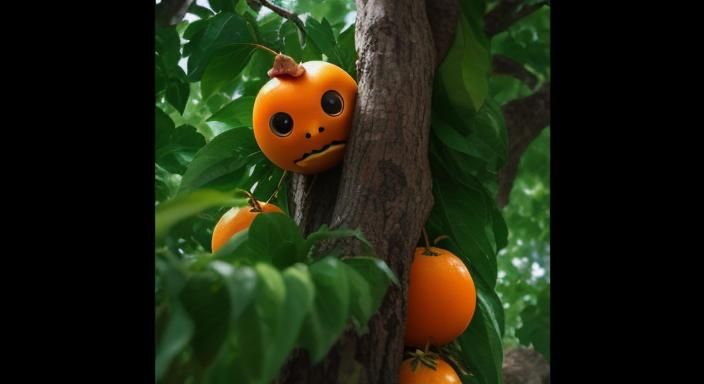 Surreal Rotten Orange Tree Monster in Ecosystem