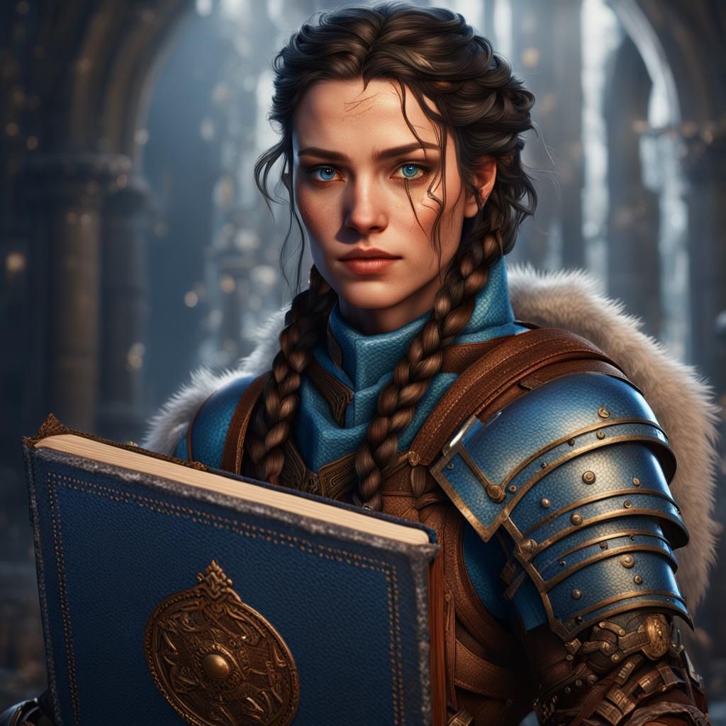 Armored Woman with Book: Fantasy Concept Art