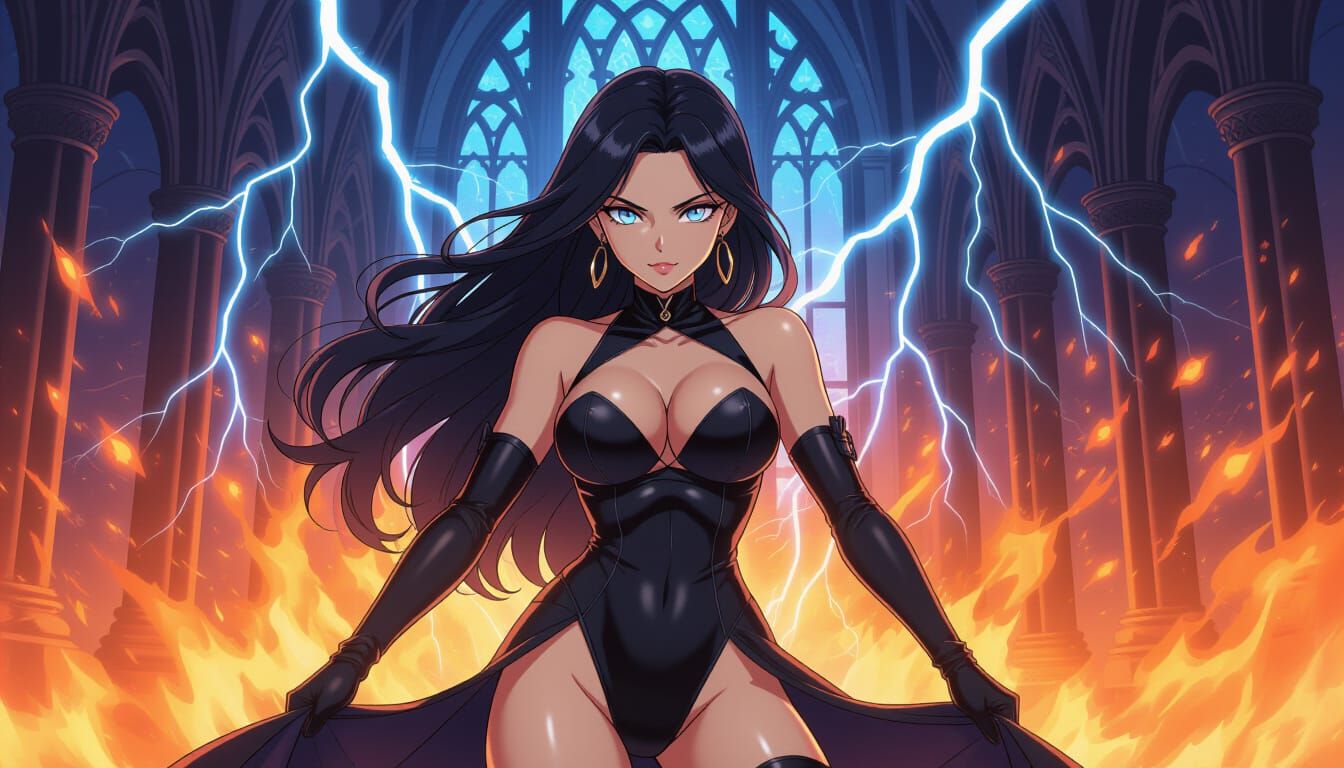 Dominican Woman in Anime Style with Gothic Palace