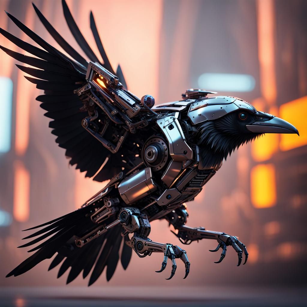 Steel Raven in Flight with Sci-Fi Details