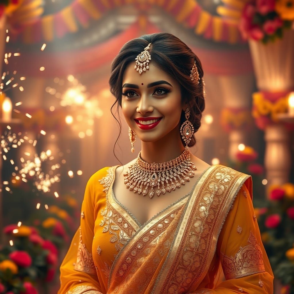 Diwali Celebration: Greek Woman in a Luxurious Hall