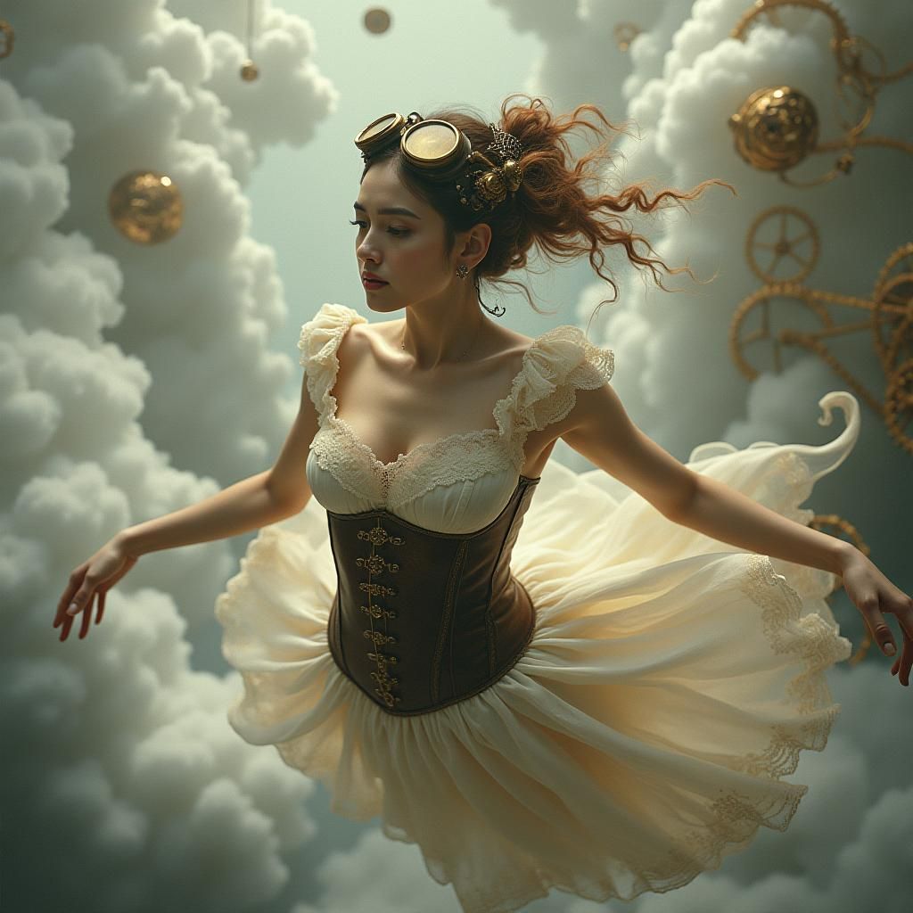 Steampunk Aerialist in Nostalgic Dreamscape