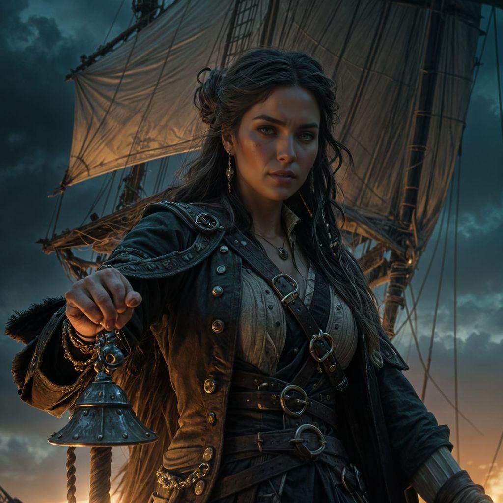 Epic Female Pirate Ship, Hyperdetailed Concept Art