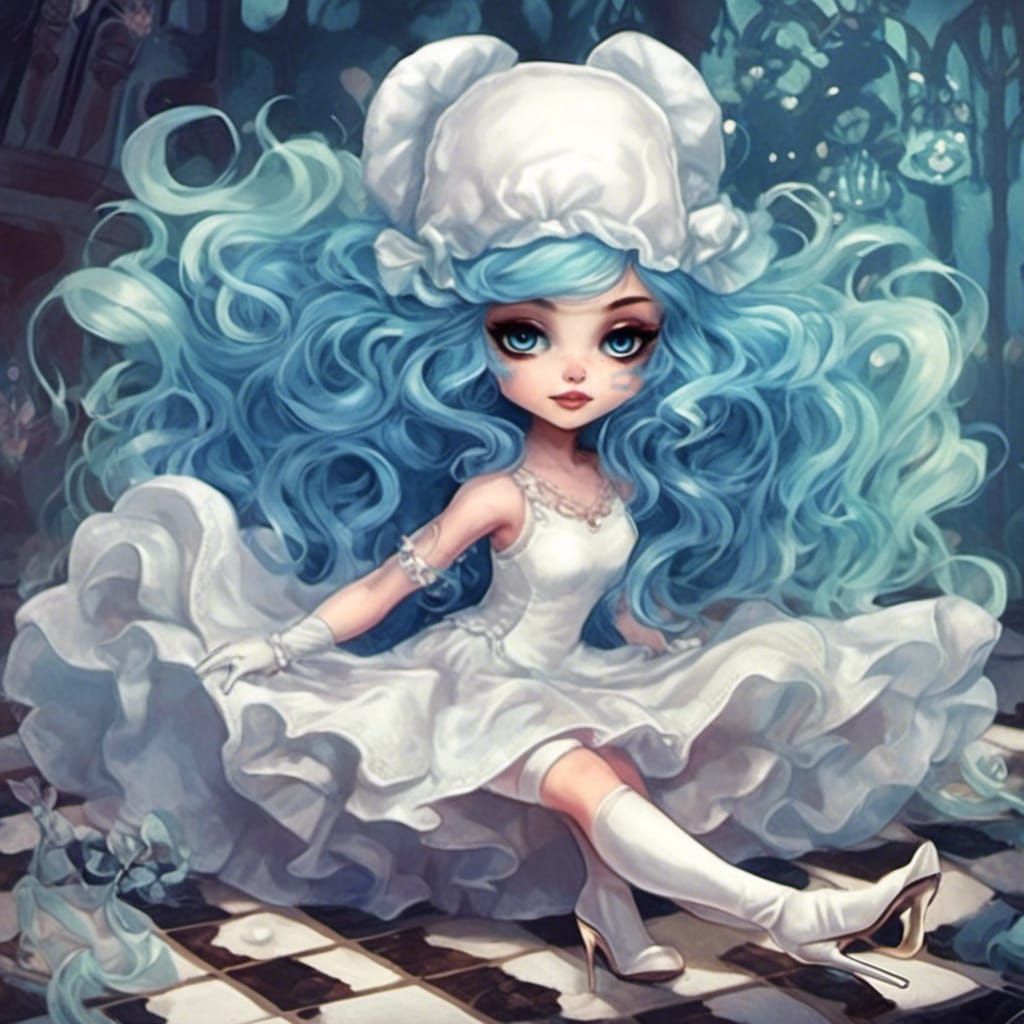 Chibi Blue Girl in White Phrygian Cap