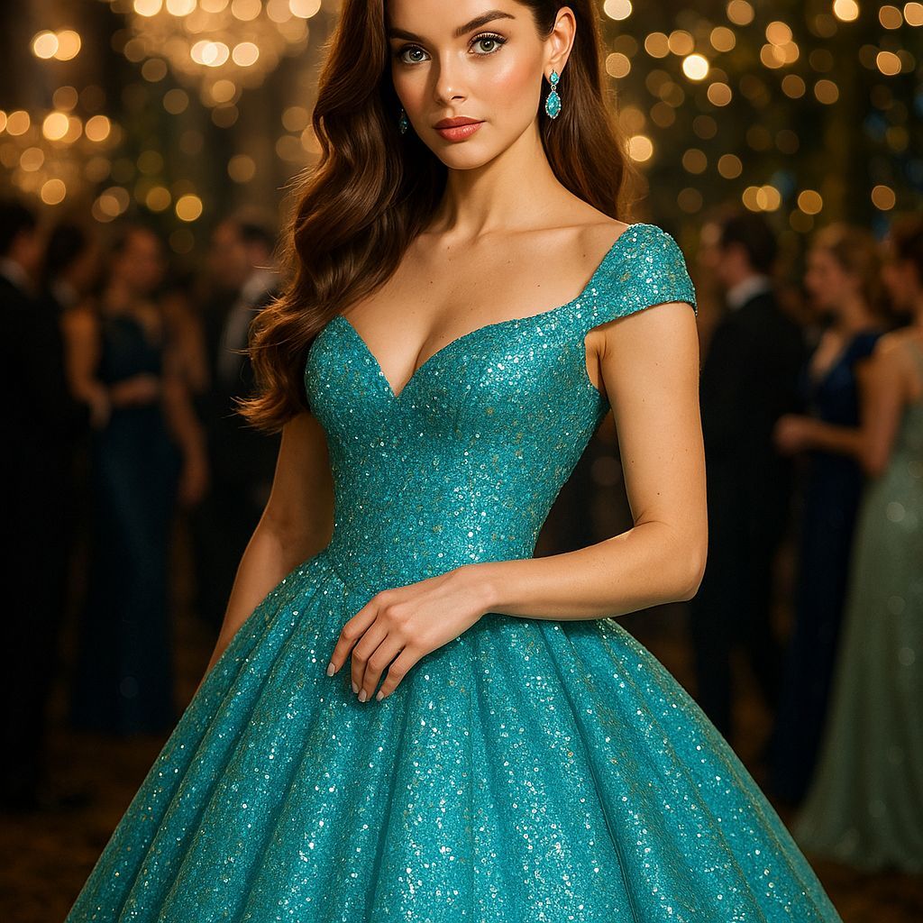 CGI Model in Turquoise Gown at Party