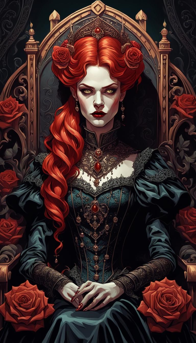 Redhead Vampire Queen in Dark Fantasy Style