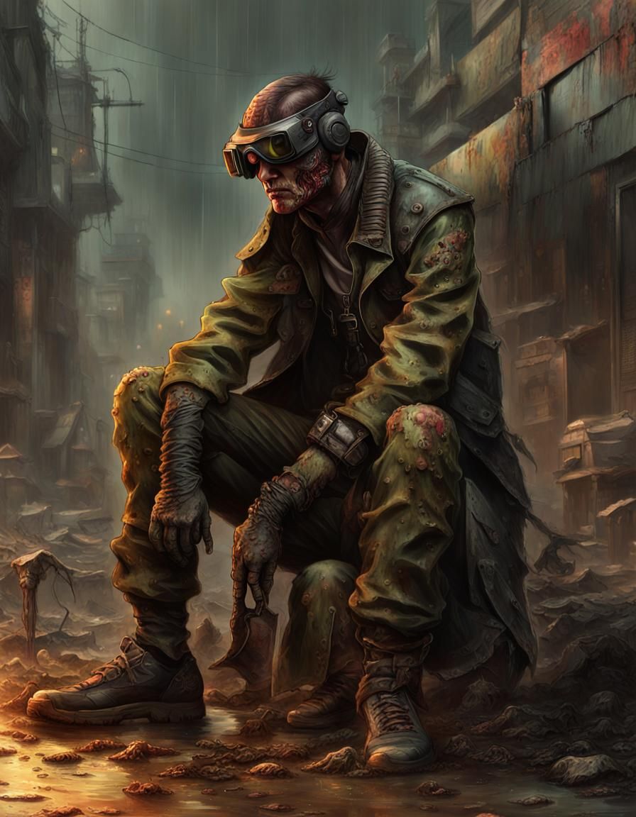 Cyberpunk Survivor in a Desperate Struggle