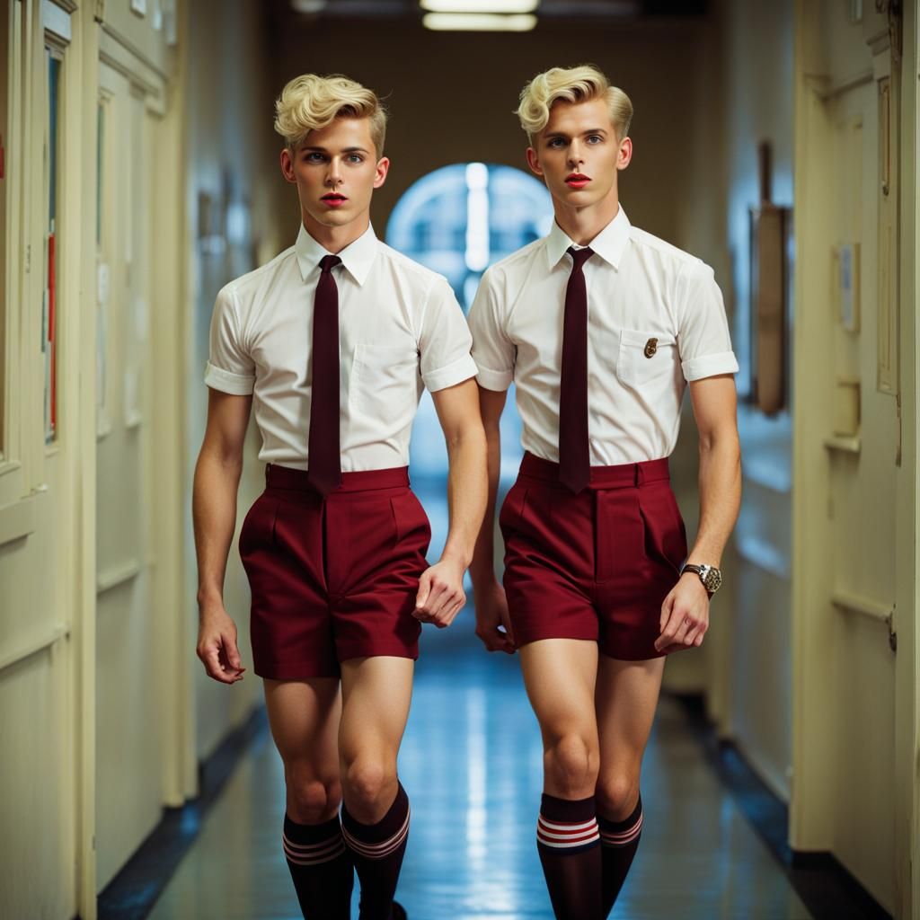 Gay Couple in School Uniform as Color Photograph