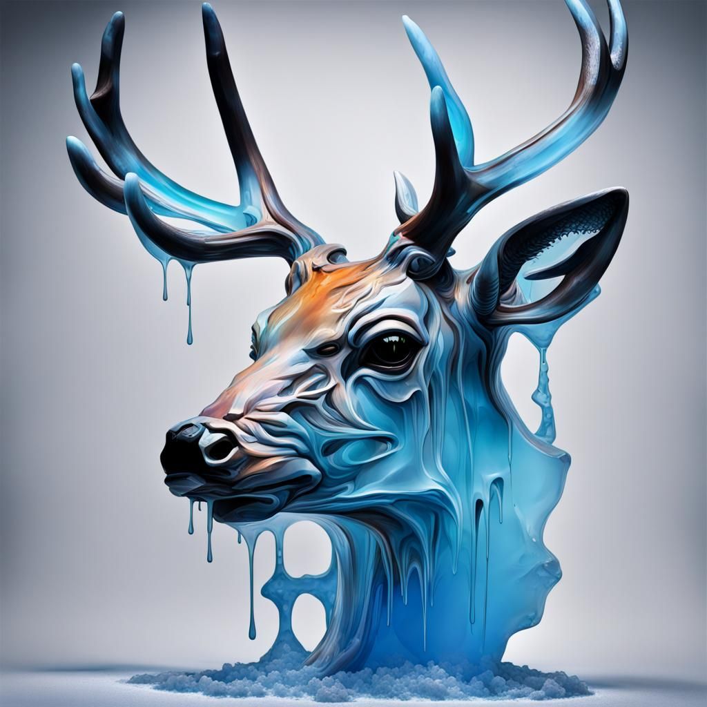 Icy Deer Sculpture in Graffiti Splash Art Style