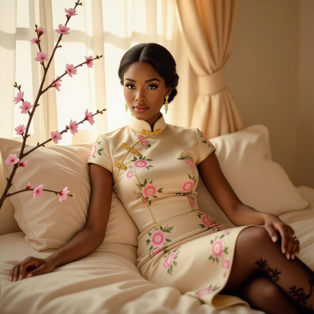 Elegant African Woman in Qipao Style Dress