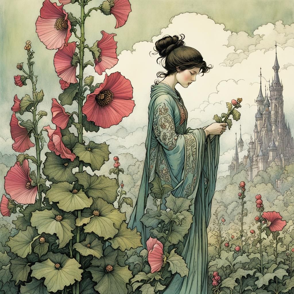 Delicate Hollyhock Blossom Art