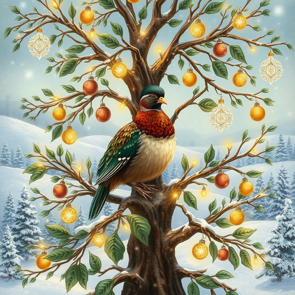 Whimsical Partridge in a Winter Pear Tree