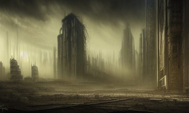 Creepy Crowd in Abandoned Dystopian City